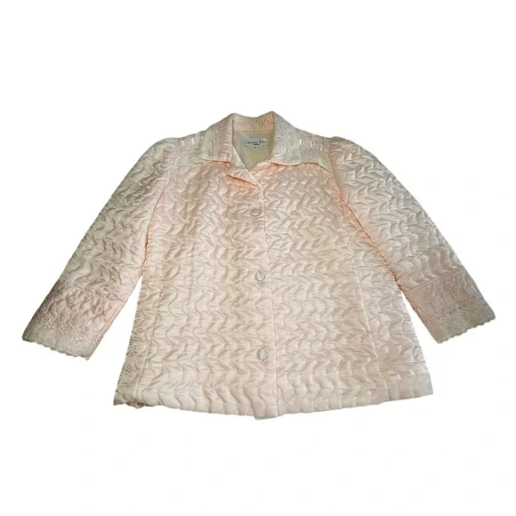 Vintage Christian Dior Quilted Satin Bed Jacket Romantic Coquette Regency - Picture 5 of 13